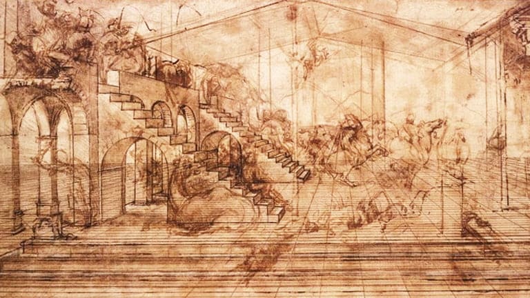 A perspective drawing sketch by Leonardo DaVinci