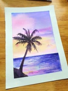 watercolor sunset palm tree silhouette