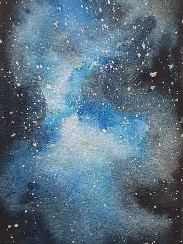 Blue and black watercolor galaxy painting