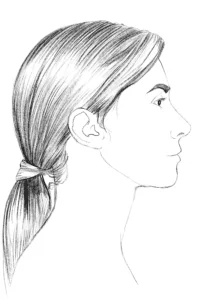 side profile drawing of woman with shaded hair