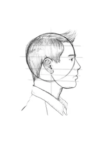 outline of males side profile drawing with pencil guidelines
